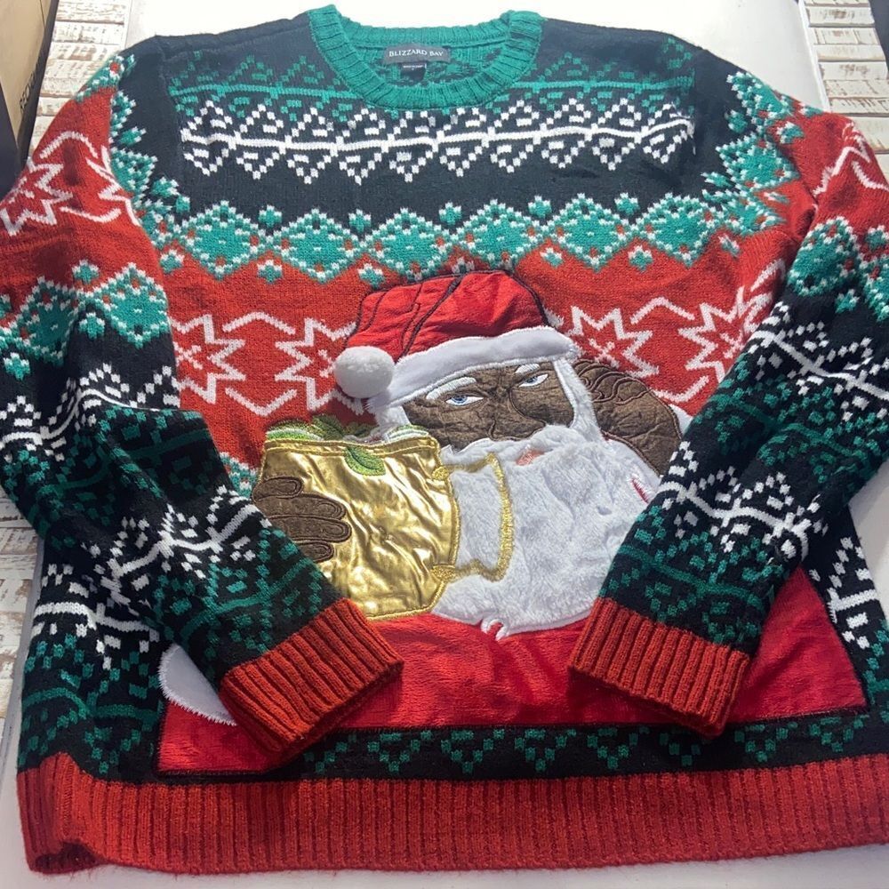 Blizzard bay Festive Ethnic Santa Sweater - Red, Green, Gold size Large